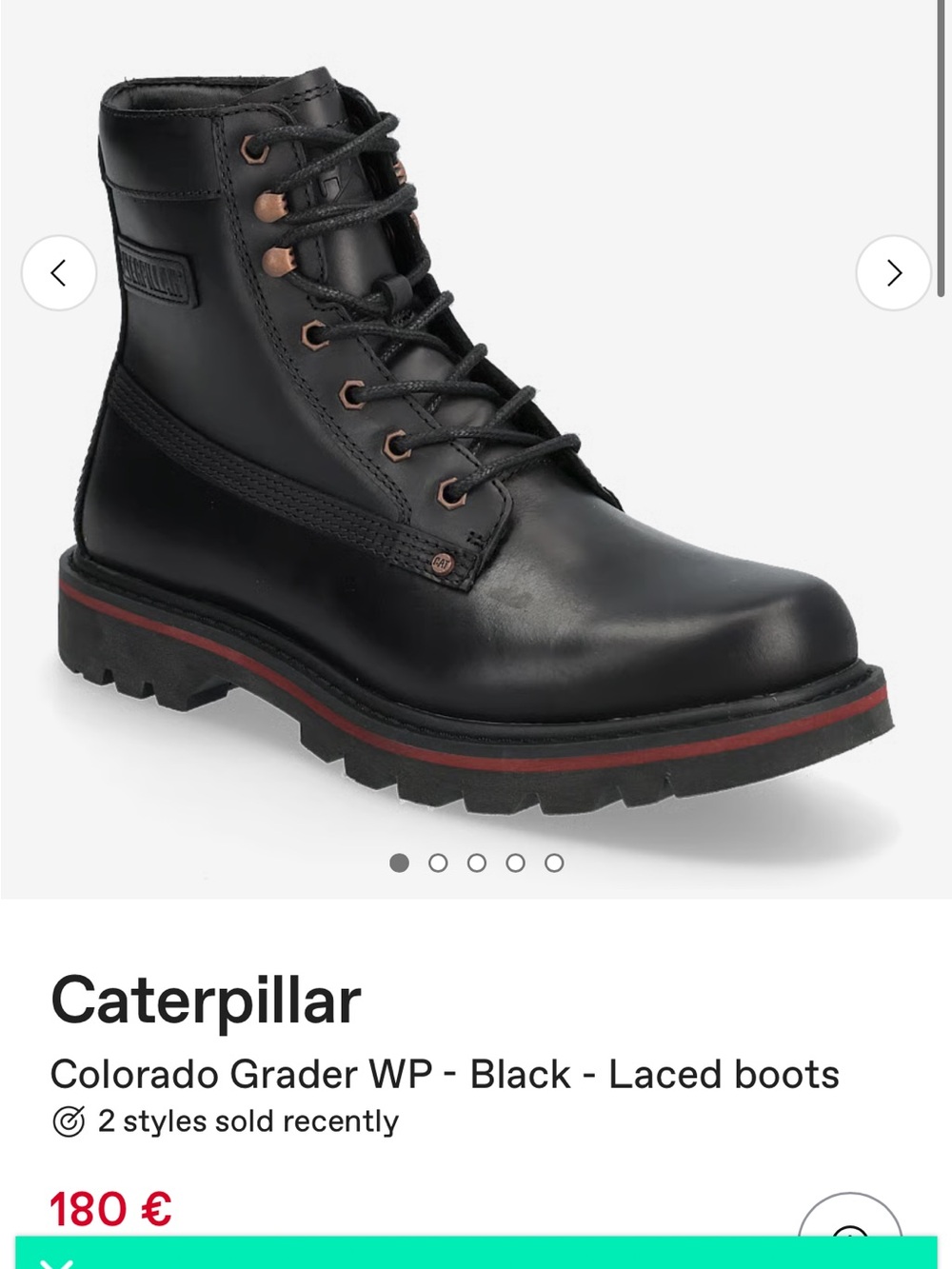 NEW Caterpillar Black Leather Lace-Up Work Boots with Red Accent